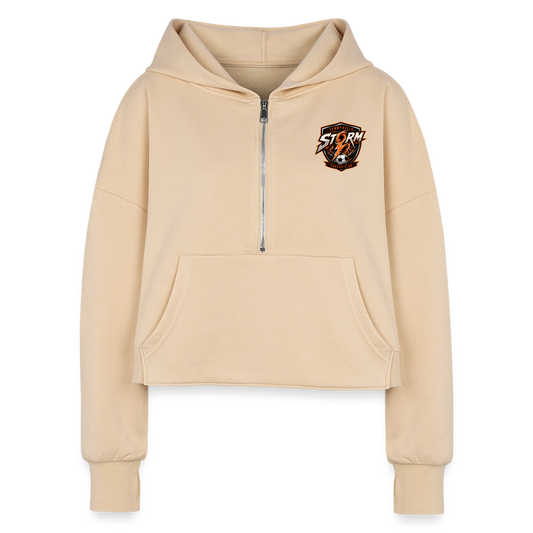 Women's Half Zip Cropped Hoodie - nude
