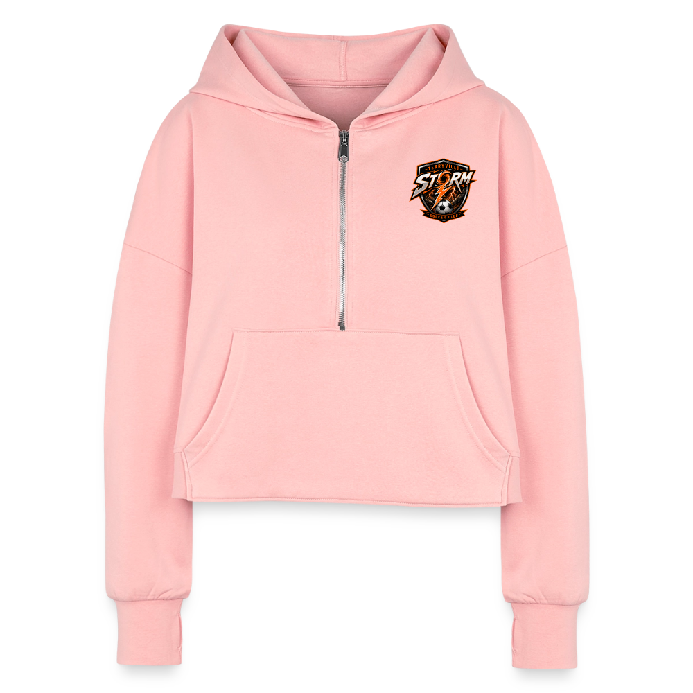 Women's Half Zip Cropped Hoodie - light pink
