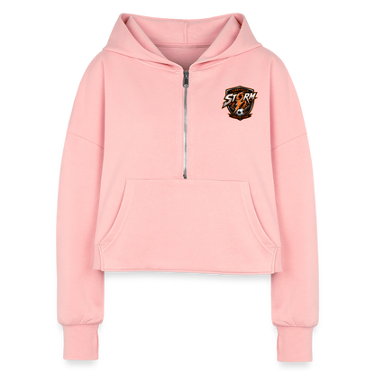 Women's Half Zip Cropped Hoodie - light pink