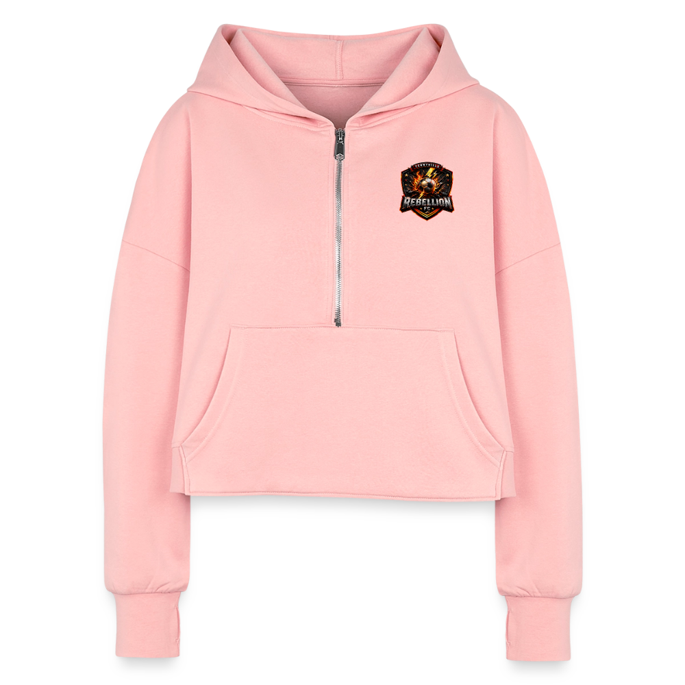 Women's Half Zip Cropped Hoodie - light pink