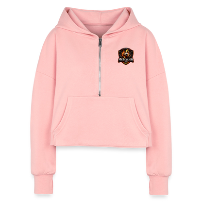 Women's Half Zip Cropped Hoodie - light pink