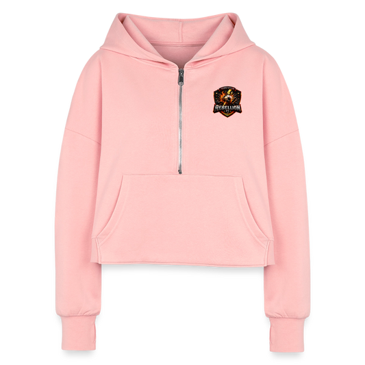 Women's Half Zip Cropped Hoodie - light pink