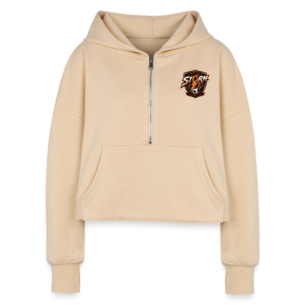 Women's Half Zip Cropped Hoodie - nude
